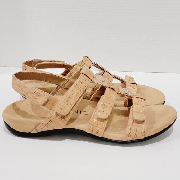 Vionic Rest Amber Sandals Womens Size 8 Gold Cork Back Strap Flats Slingback Tan - Picture 4 of 12